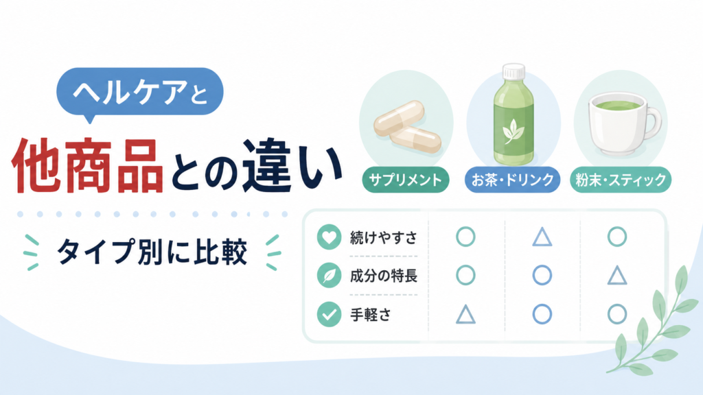 ヘルケアと他の血圧向け健康食品の違いを比較するイメージ画像