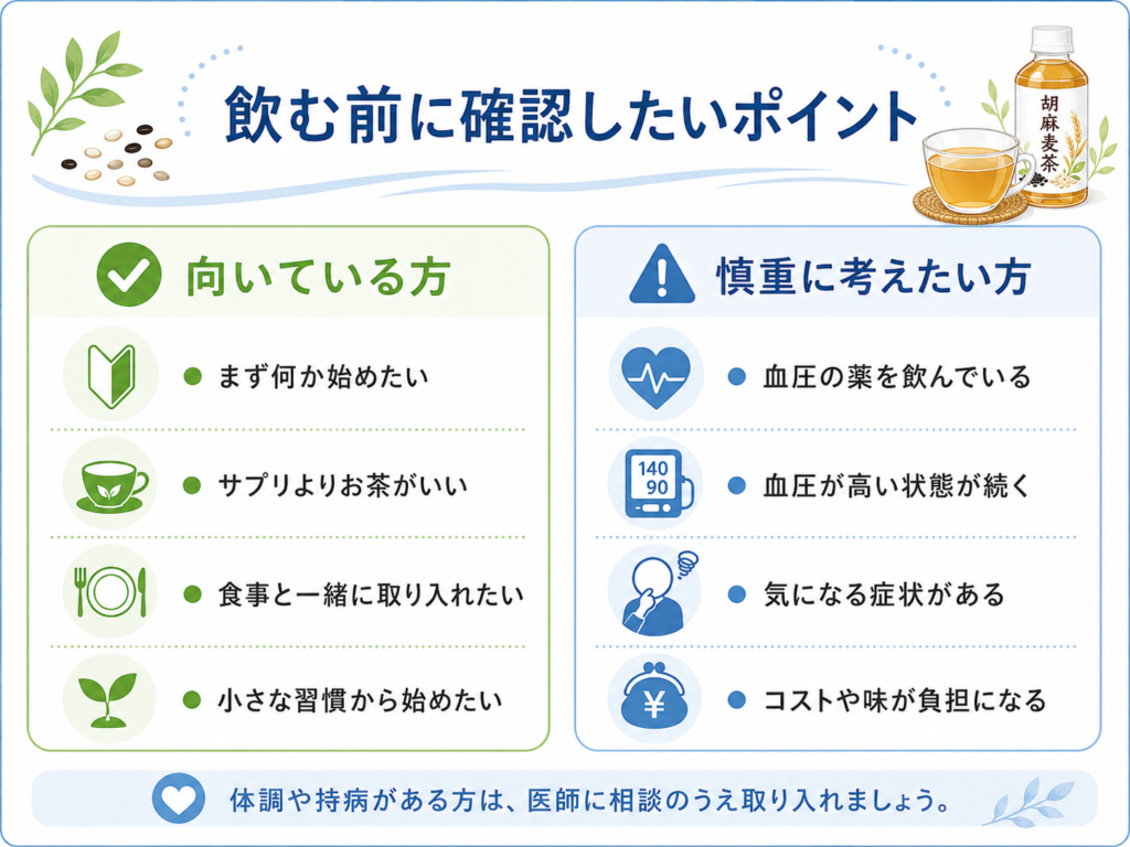 胡麻麦茶を飲む前に確認したいポイントをまとめた比較図解