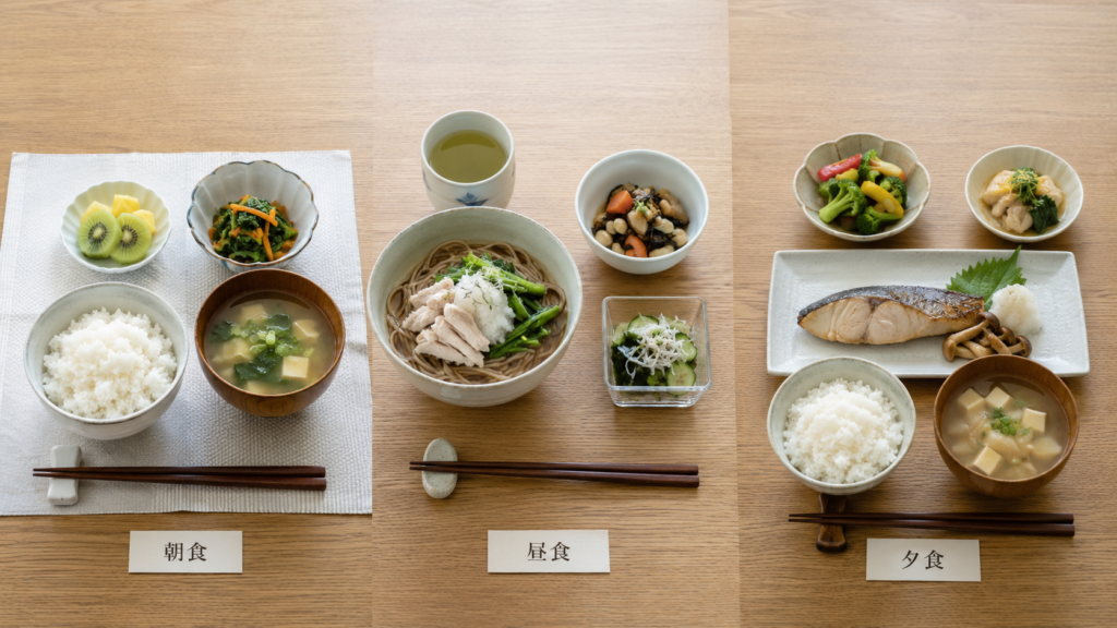 朝食・昼食・夕食の減塩を意識した食事例