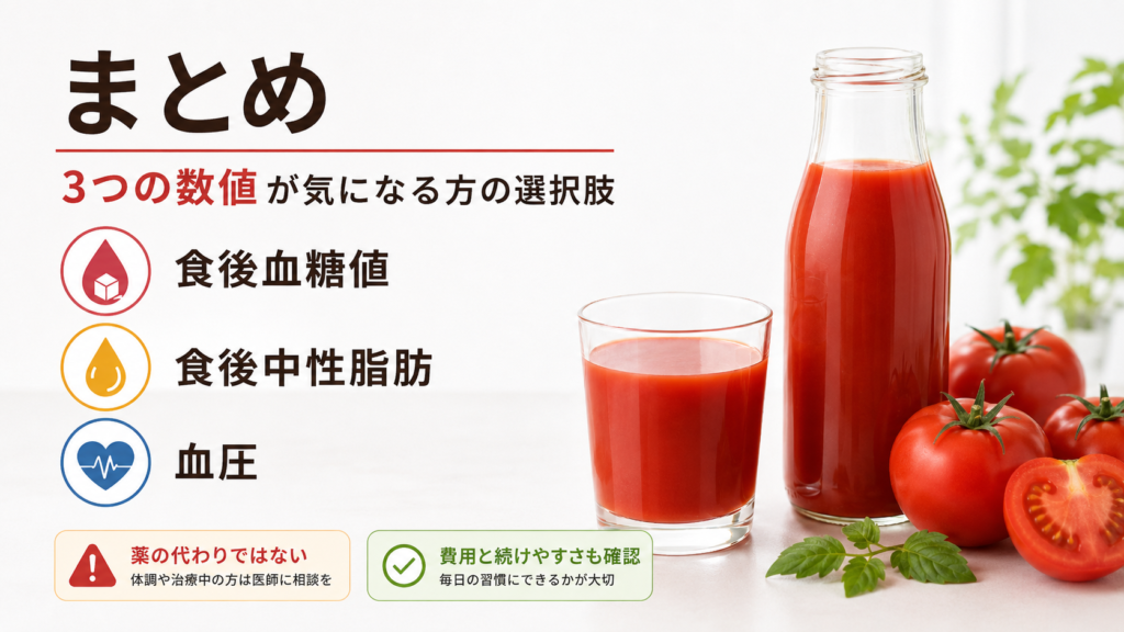 食後血糖値・食後中性脂肪・血圧が気になる方の選択肢となるトマトジュース