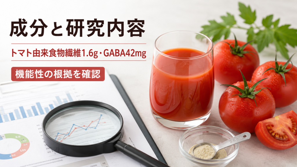 トマト由来食物繊維1.6gとGABA42mgの成分量と研究内容
