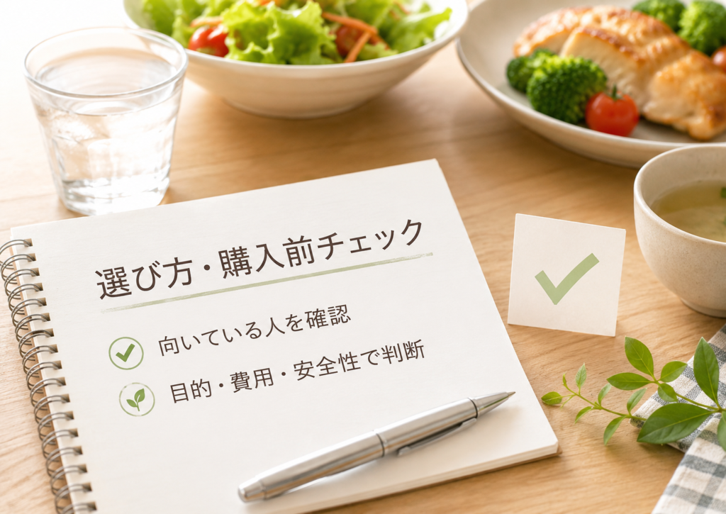 カロリミットが向いている人や購入前の確認事項を示したイメージ画像