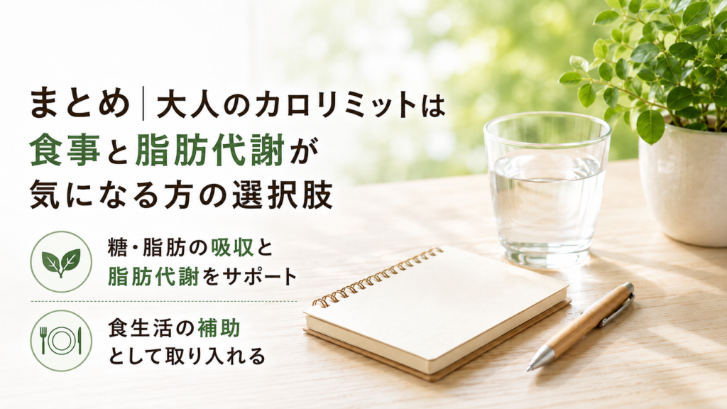 大人のカロリミットを食事や脂肪代謝が気になる方の補助として取り入れる考え方