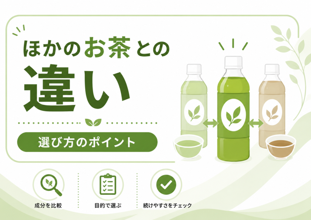 からだおだやか茶Wとほかの血圧向け飲料の違いや選び方を説明するイメージ画像