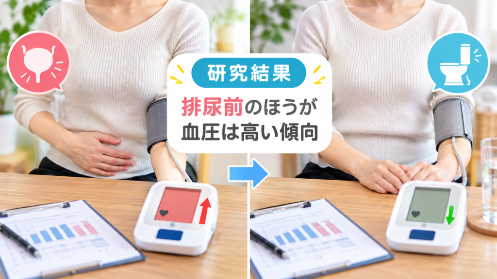 排尿前は排尿後より血圧が高い傾向を示した研究結果のイメージ