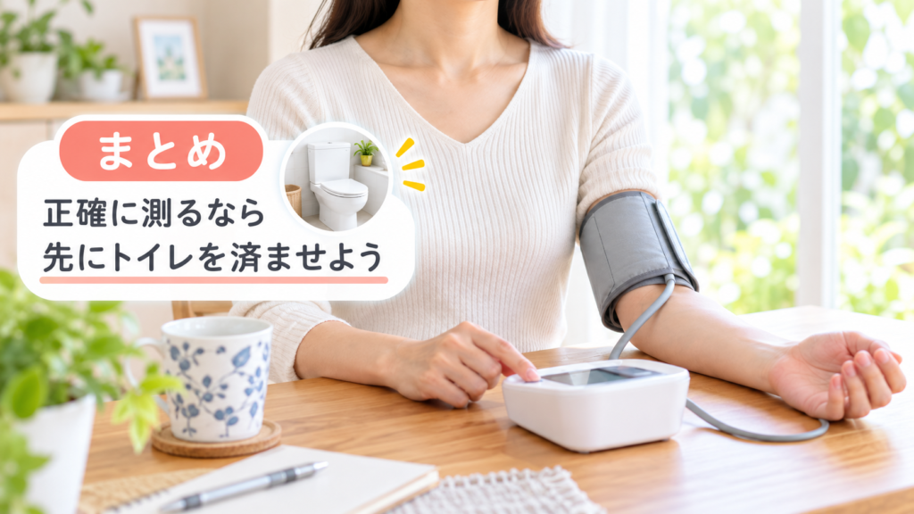 正確に血圧を測るため測定前にトイレを済ませることを勧めるイメージ
