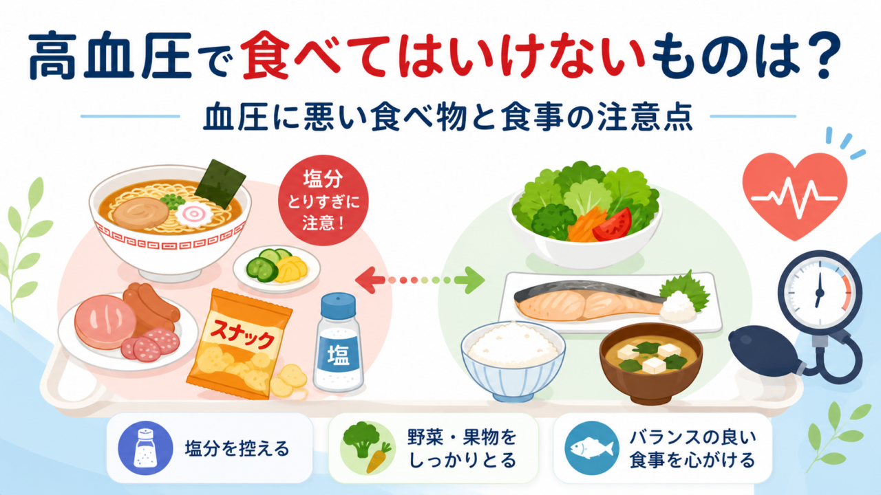 高血圧で食べてはいけないものは?血圧に悪い食べ物と食事で気をつけること