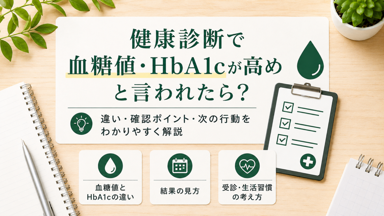 健康診断で血糖値・HbA1cが高めと言われたら?違い・基準値・確認したいこと