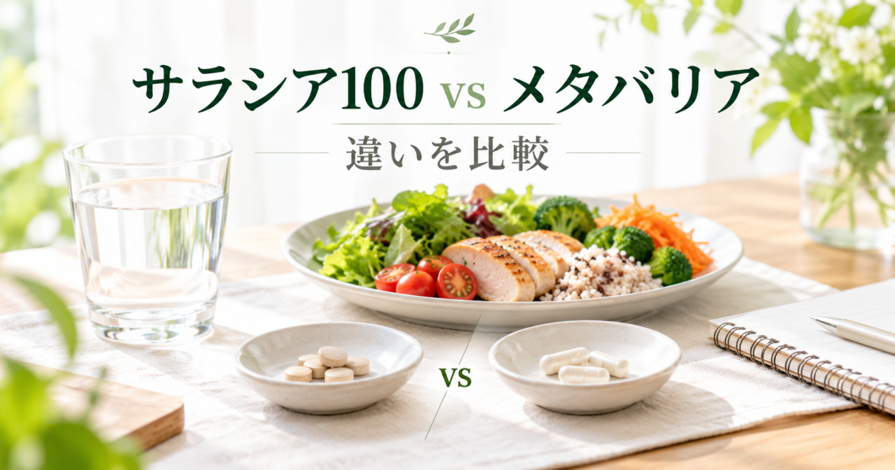 サラシア100とメタバリアの違いは？血糖値・お腹の脂肪・成分・価格を薬剤師が比較