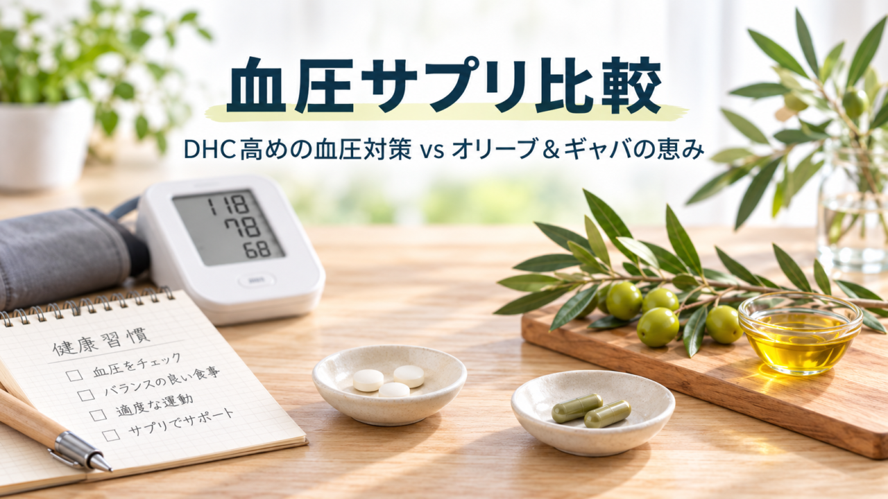DHC高めの血圧対策とオリーブ&ギャバの恵みを比較|どっちがおすすめ?成分・GABA量・価格の違いを薬剤師が解説